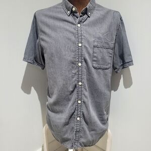 Topman Men's Cotton Collared Short Sleeve Button Down Shirt Large Faded Gray